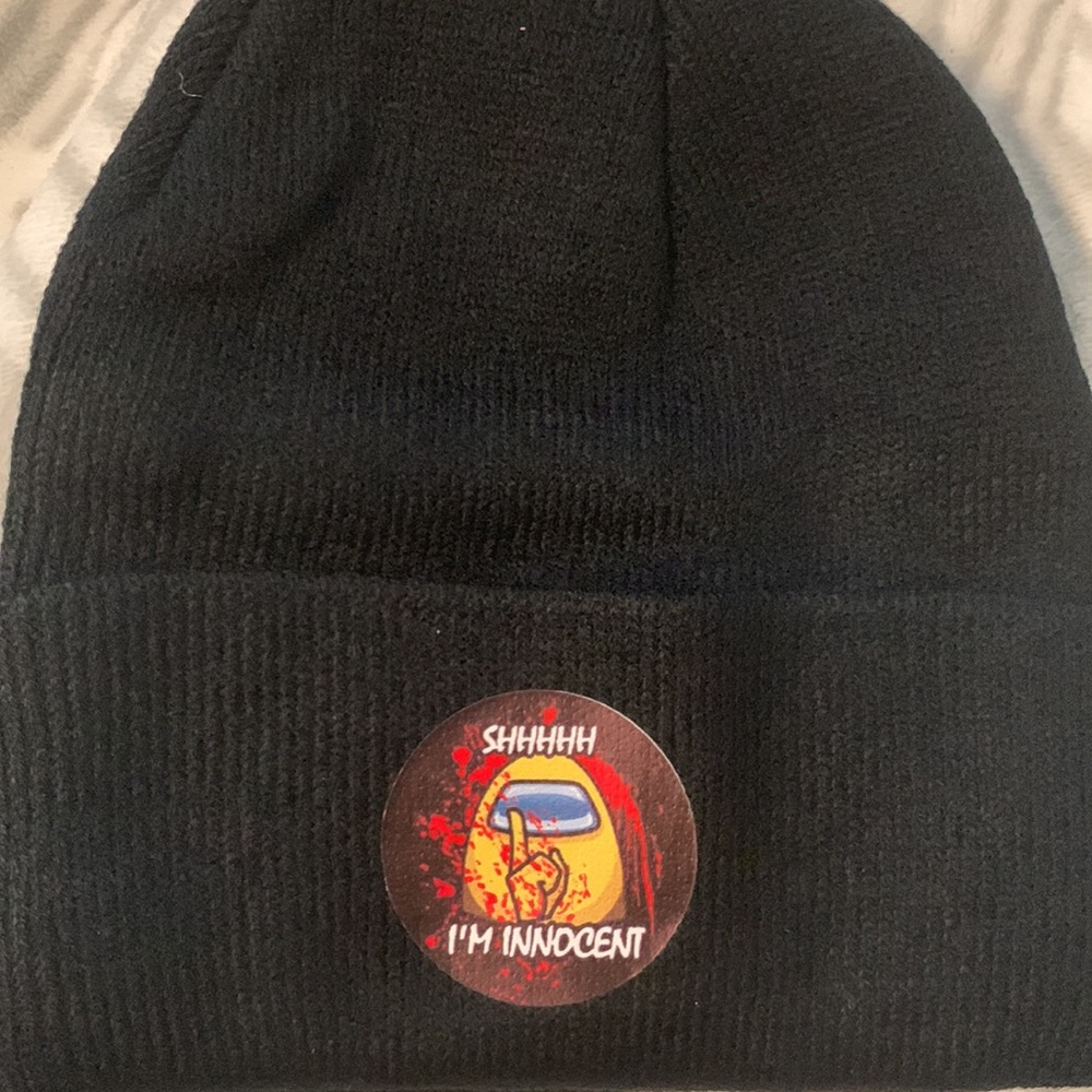 Among Us Black Beanie with Yellow Character Design